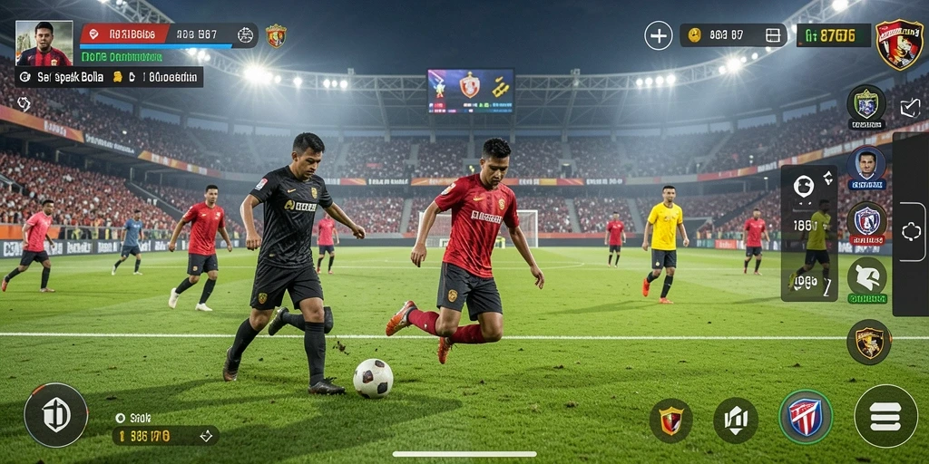 Screenshot utama dari 8768 menampilkan pertandingan sepak bola yang mendebarkan.