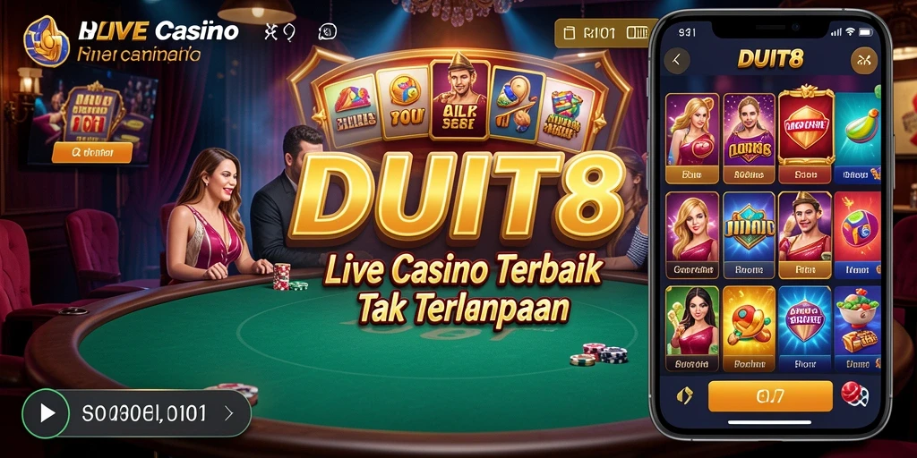 Screenshot gameplay DUIT8 menampilkan dealer langsung dan interaksi seru di meja kasino.