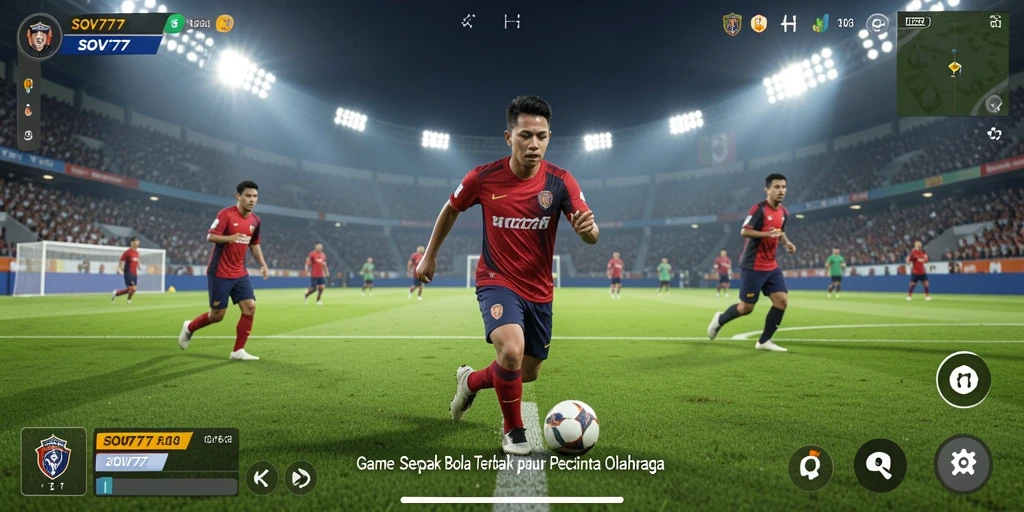 Screenshot gameplay SOV777 menampilkan aksi seru pertandingan sepak bola.