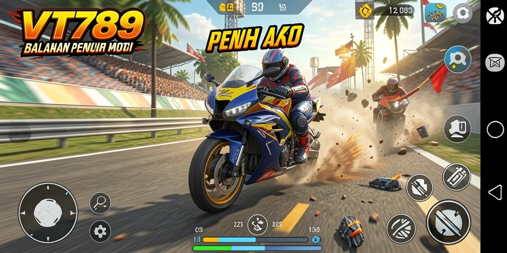 Screenshot menampilkan aksi balapan motor yang seru dan mendebarkan.