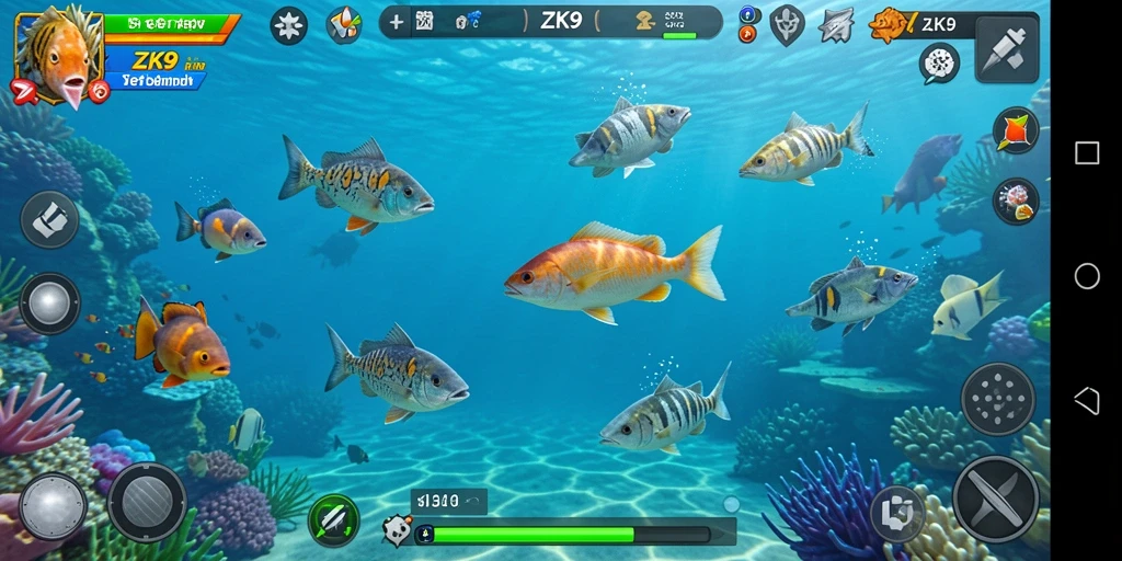 Screenshot gameplay ZK9 dengan aksi menembak ikan yang seru.